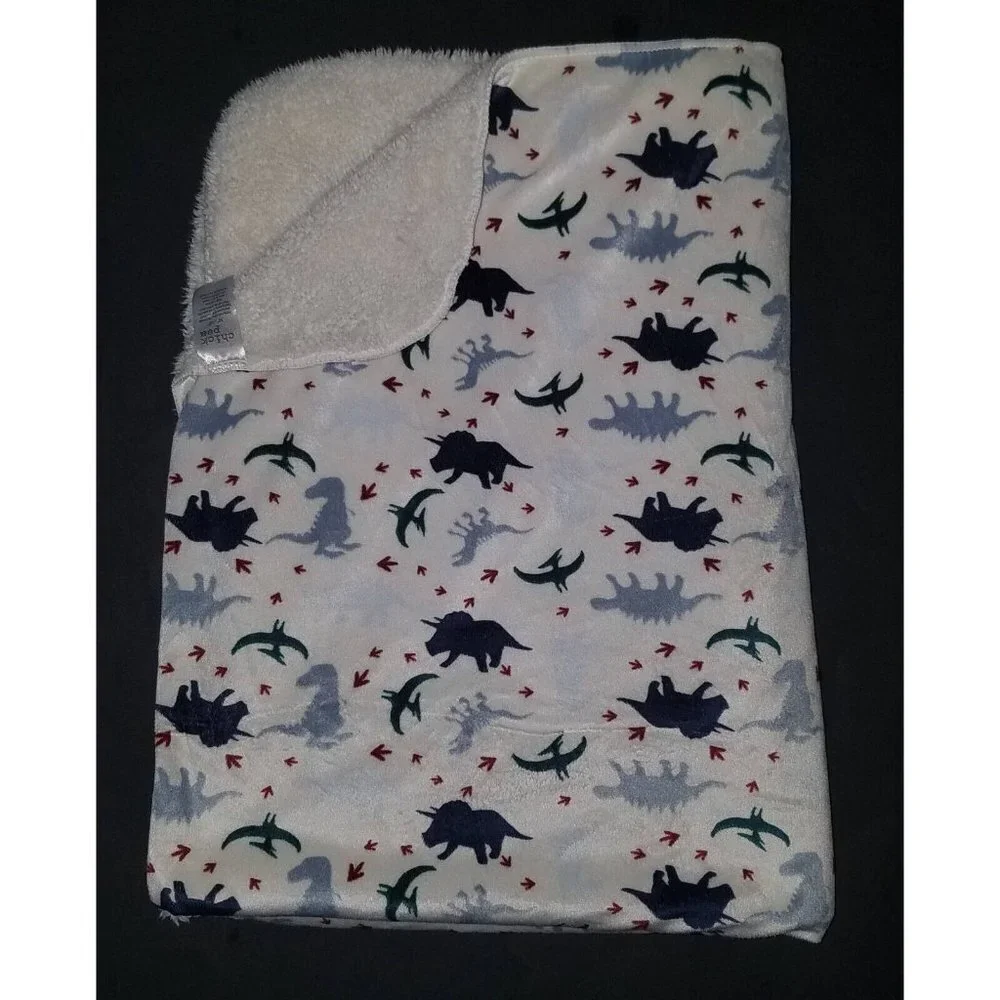 Chick Pea Blue Dinosaur Fleece Baby Blanket Lovey Triceratops T-Rex Pteranodon